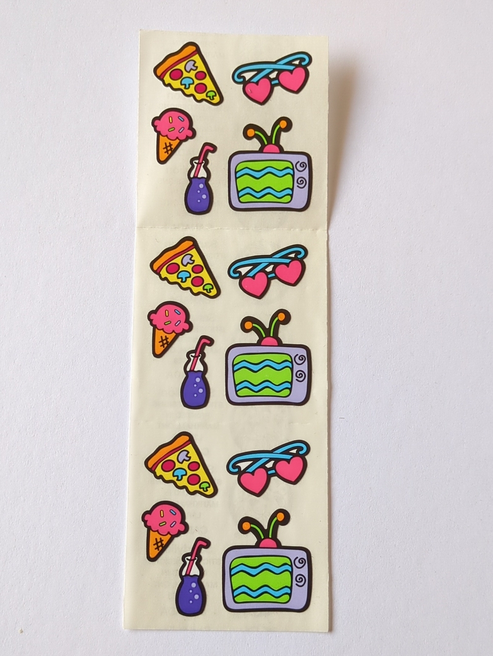 ☀️Vintage Sandylion Stickers Strip - Retro TV Pizza Junk Food Glossy 80s 90s